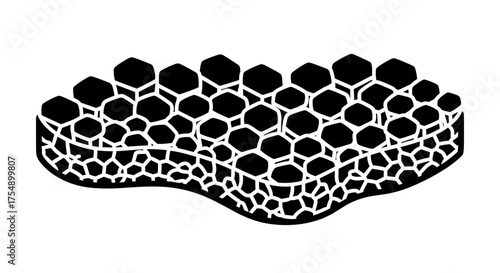 Monochrome honeycomb structure illustration isolated on white.