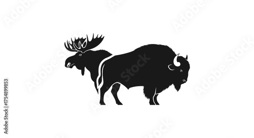 Moose and bison wild animal silhouettes side by side.