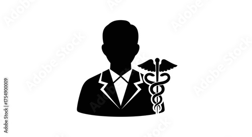 Professional Doctor Silhouette with Caduceus Symbol.