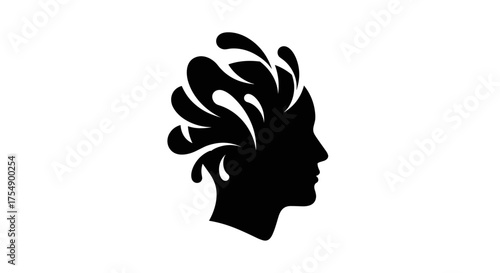 Silhouette of a head with water splash creative design.