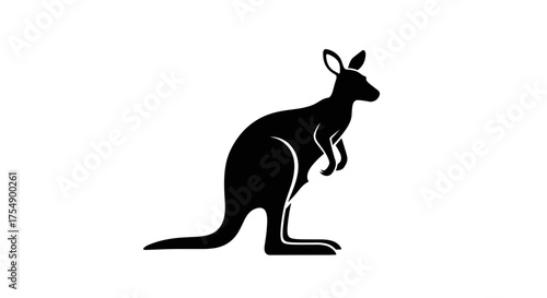 Silhouette of a Kangaroo Standing on White Background.