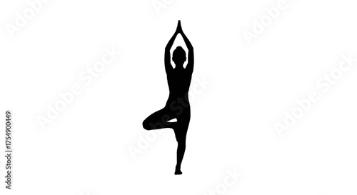 Silhouette of a Woman Performing Yoga Tree Pose.