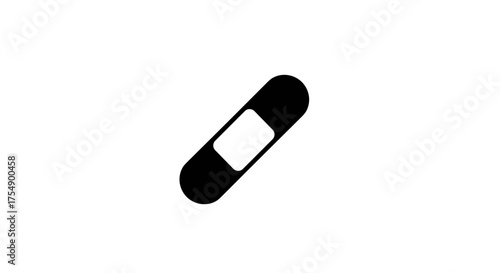 Simple black adhesive bandage icon on a white background.