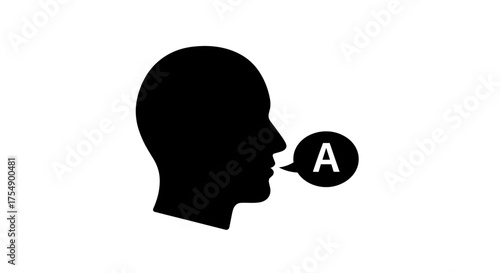 Silhouette of Head with Speech Bubble Containing Letter A.
