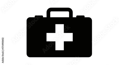 Simple black first aid kit icon with white cross.