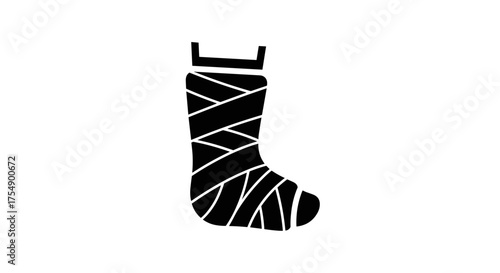 Simple black icon of a leg wrapped in bandages.