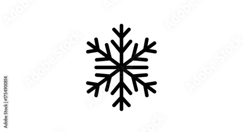 Simple black snowflake icon isolated on a white background.