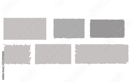 set of blank paper, gray rectangles with rough edges on white on white background