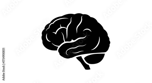 Simple human brain side view silhouette icon.