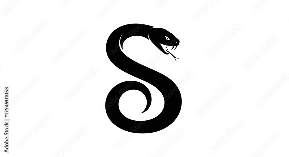 Fototapeta premium Stylized Black Snake Silhouette S Shape.