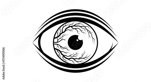 Stylized black and white illustration of a human eye.