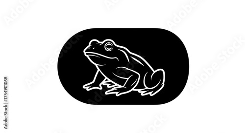Stylized Frog Silhouette on Black Oval Background.