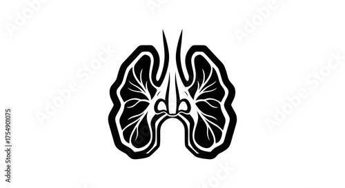 Stylized Human Lungs Illustration in Black and White.
