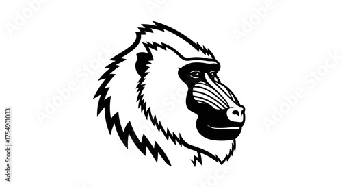 Stylized mandrill baboon head looking to the side vector art.