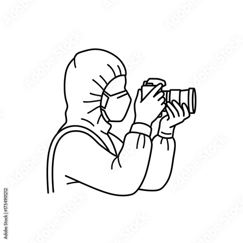 Engineer Using Control Panel Outline – Industrial Automation Operator Line Art Vector