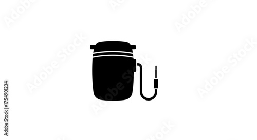 Wall mounted garden hose reel icon isolated on white background.