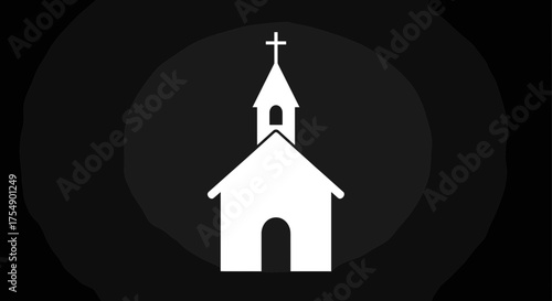 White Church Silhouette Icon on a Dark Background.