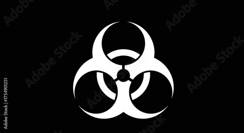 White biohazard warning symbol on a solid black background.