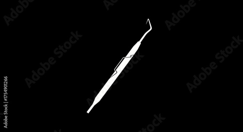 White Dental Tool on Black Background.