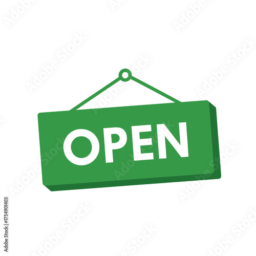 Green Open Sign Icon – Hanging Board Shop Entrance Symbol Vector Illustration