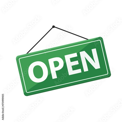 Green Open Sign Icon – Hanging Board Shop Entrance Symbol Vector Illustration