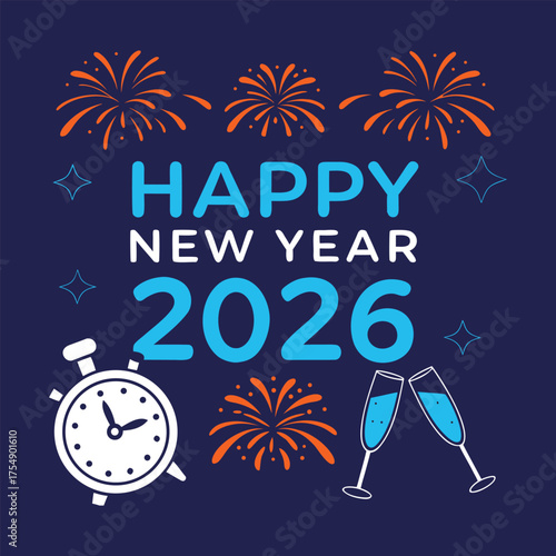 Modern Happy New Year 2026 T Shirt Design Template