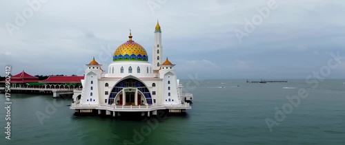 Wallpaper Mural Breathtaking coastal mosque, Malacca Straits, Malaysia, golden dome architecture and serene Torontodigital.ca