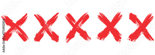 Red cross mark in brush stroke. Hand drawn paint brush red cross mark vector illustration. Red cross mark brush on transparent background. 