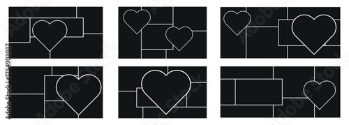 Templates collage love frame photos. Collage frames for photo or illustration.  Pictures on white background. Heart concept made with photo frames isolated. 