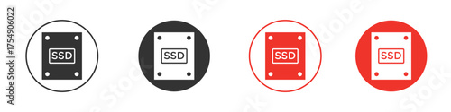 SSD drive icon for ui or ux isolated on white for mobile app, editable