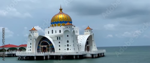 Wallpaper Mural Exploring the Majestic Floating Mosque of Malacca Strait, Malaysia, on Overcast Day Torontodigital.ca