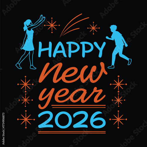 Modern Happy New Year 2026 T Shirt Design Template