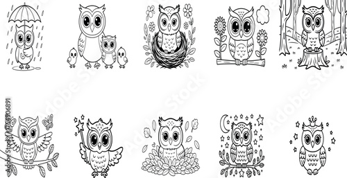 Forest Owlets – Baby Owl Coloring Illustration Pack