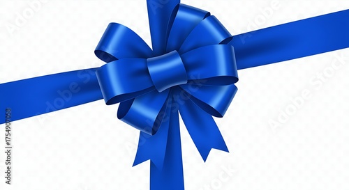 Blue gift bow and ribbon for present wrapping. Isolated on transparent background, png
