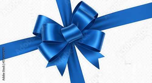 Blue gift bow and ribbon for present wrapping. Isolated on transparent background, png