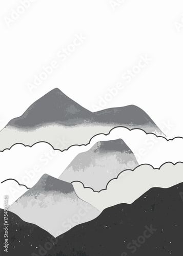 Ethereal Mountain Landscape Watercolor Painting - Misty Peaks