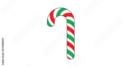 A simple illustration of a traditional Christmas candy cane with red and green stripes on a white background.