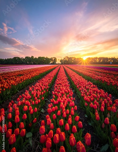 Wallpaper Mural Stunning sunset over a vibrant tulip field Torontodigital.ca