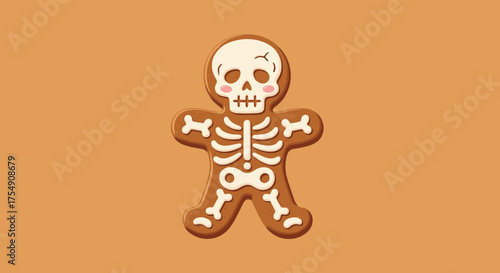 A spooky gingerbread skeleton cookie decorated with icing for Halloween fun.