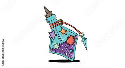 An enchanting potion bottle adorned with whimsical stars and celestial patterns for magical concoctions and mystical elixirs.