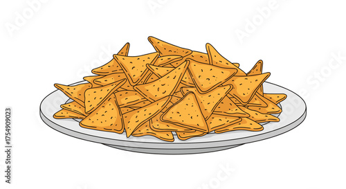 A large plate filled with a generous serving of crispy triangular corn tortilla chips ready to be enjoyed with salsa or guacamole.