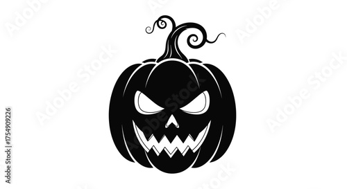 Scary black pumpkin with glowing eyes and a wicked grin for Halloween.