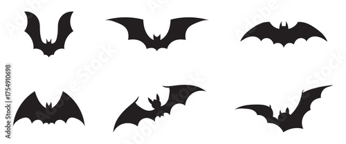 Halloween bat set, Collection of halloween bats silhouette vector on white background