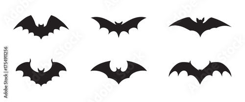 set of halloween bat silhouette vector on tranparent background