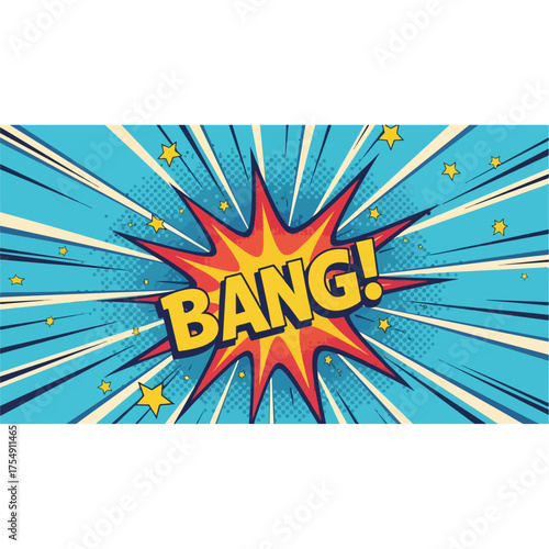 Comic Book Style Bang Explosion with Retro Colors.