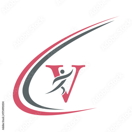 Initial Fitness Logo combine with letter V vector template