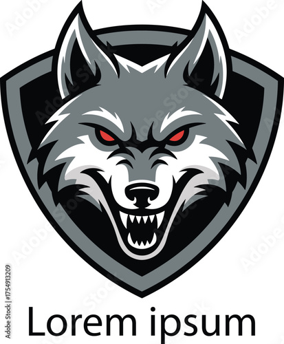 Angry wolf head in shield vector graphic for team mascot logo design