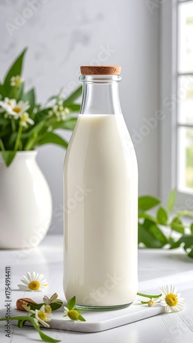 Fresh Milk Bottle with Rustic Charm A Natural Beverage on a Bright Day