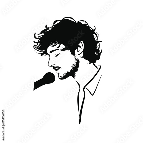 Singer. Singer simple black and white line art vector logo