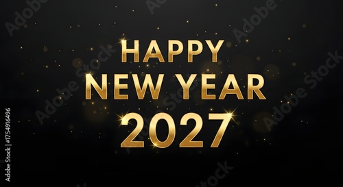 Elegant 2027 new year greeting with golden text on a dark background, perfect for festive celebrations and wishing a happy new year
